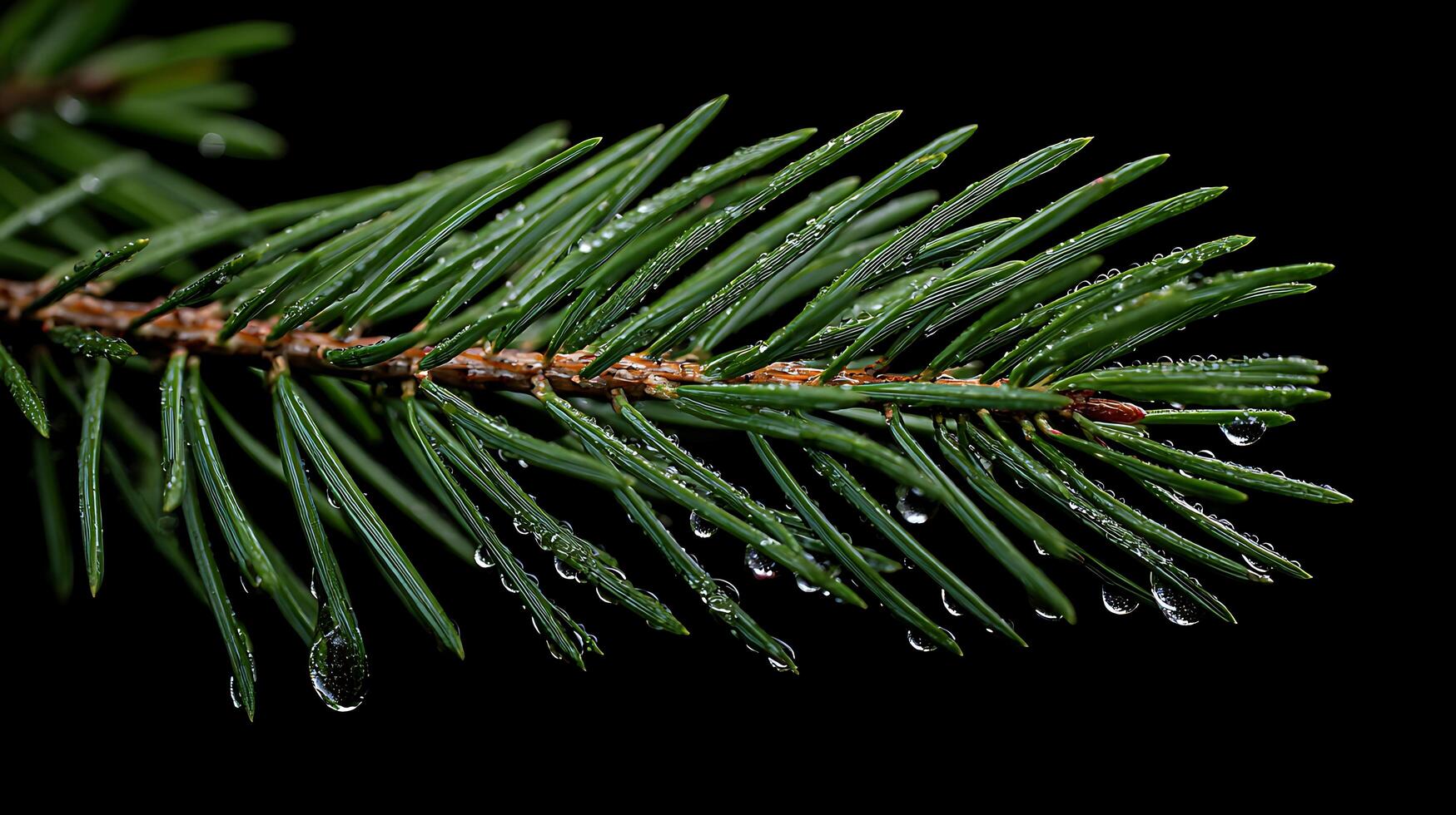 Close up of wet green pine needles on black background. photo