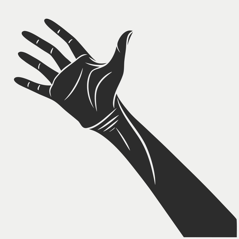 Stylized black silhouette of a human arm and hand reaching upwards vector