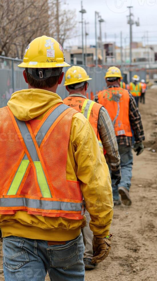 Group of construction workers walking at a Denver work site photo