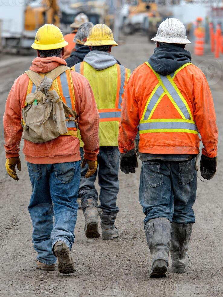 Construction workers walk on a job site during the daytime photo