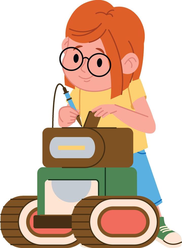 Girl Building a Robot vector
