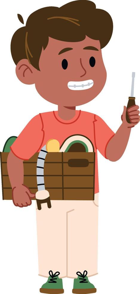 Handyman Holding Toolbox and Screwdriver vector