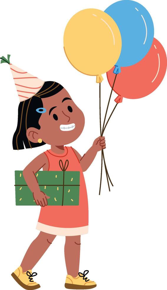 Girl with Birthday Balloons and Gift vector