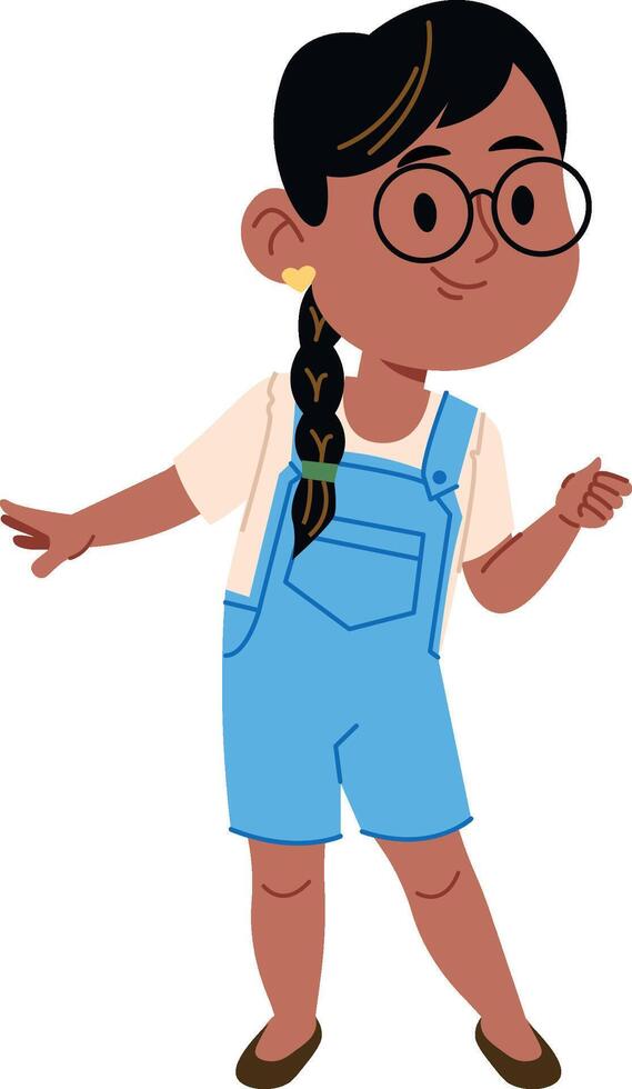 Child Girl in Overalls with Glasses vector