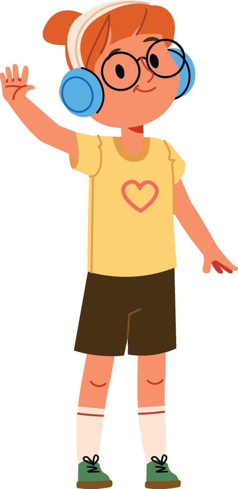 Girl with Headphones Waving vector