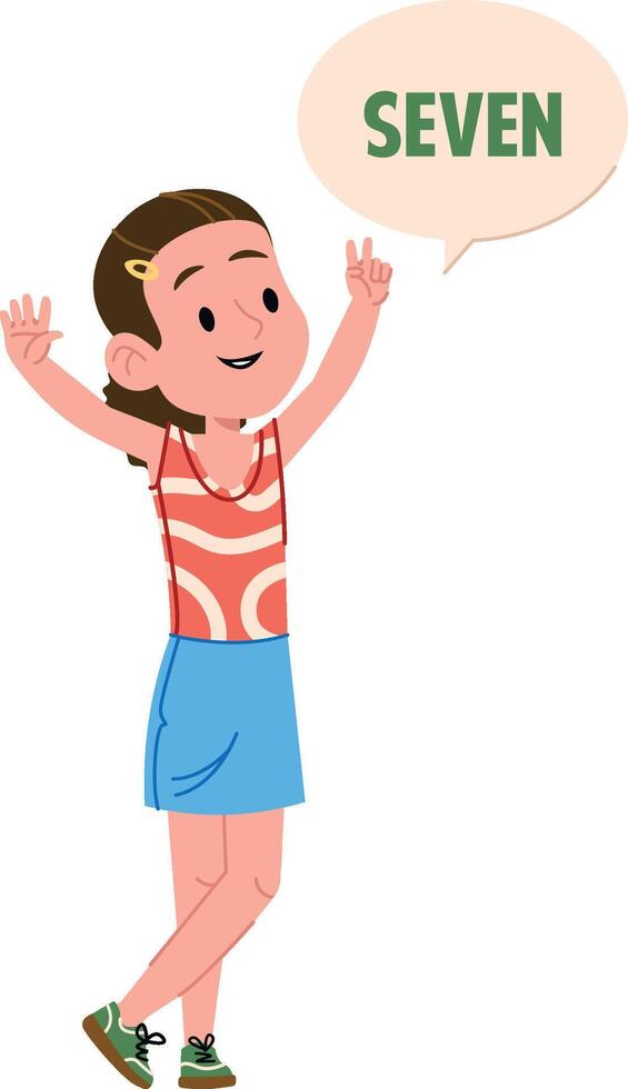 Girl Counting with Seven Speech Bubble vector