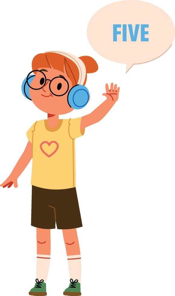 Girl Counting Five with Headphones vector