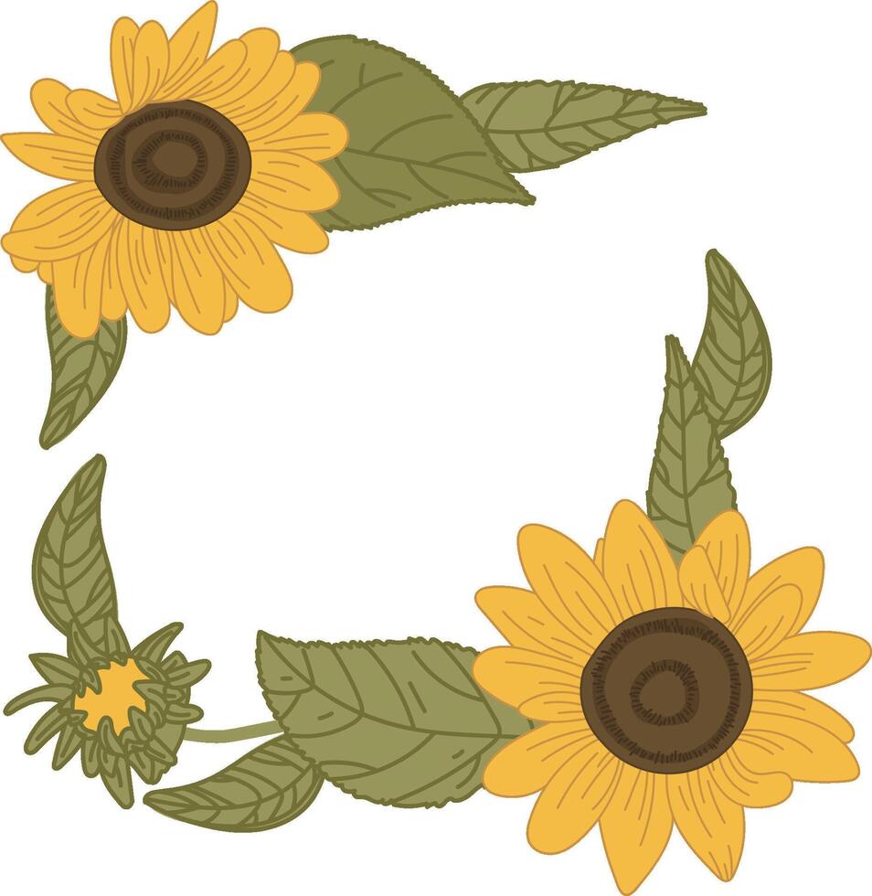 Sunflower Frame with Leaves Decor vector