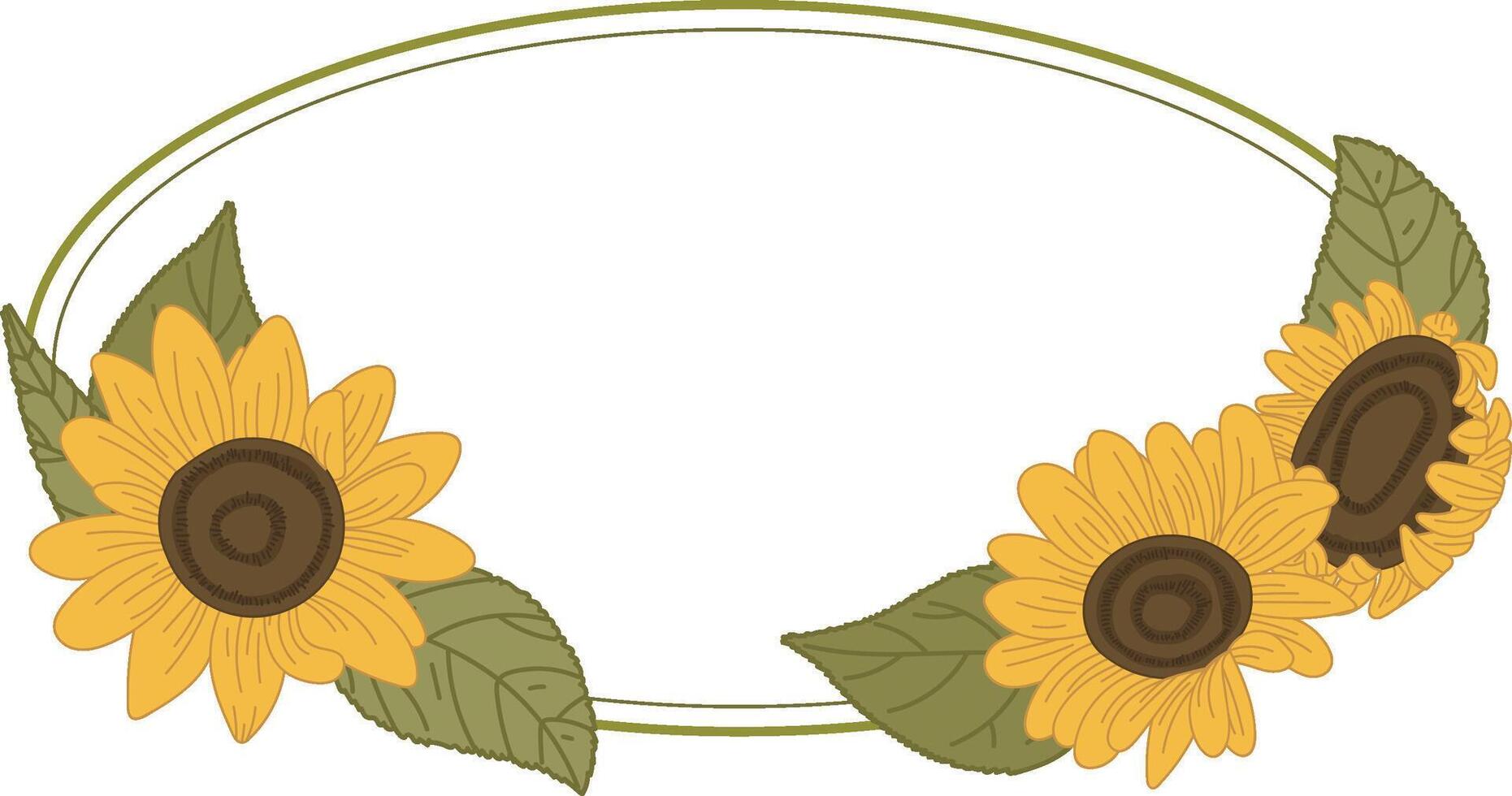 Oval Sunflower Wreath with Leaves vector