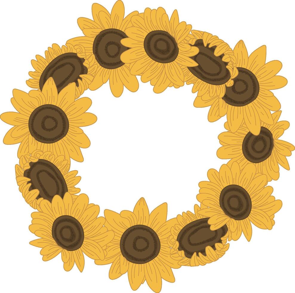 Sunflower Wreath in Circular Pattern Design vector