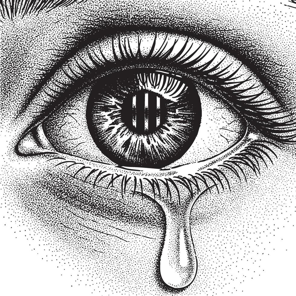 Close up of a human eye with a tear falling vector