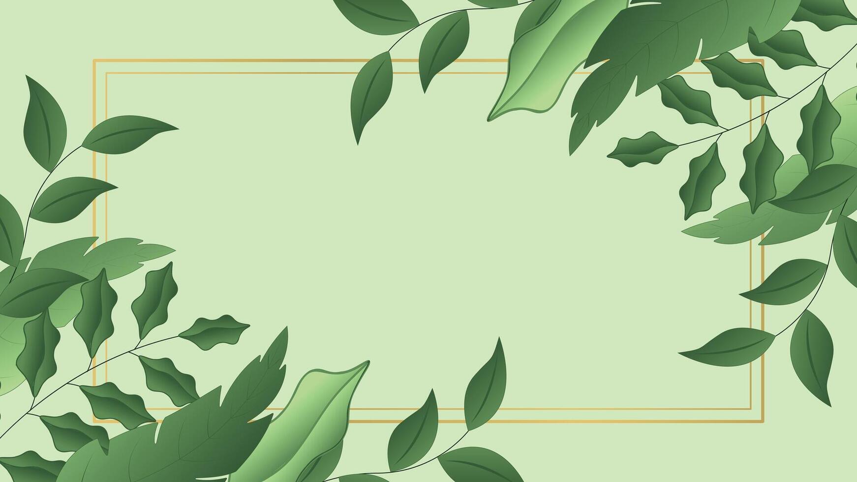 Elegant green leaf border design with soft botanical elements and a minimal frame on light background ideal for invitations greeting cards posters and digital artwork vector