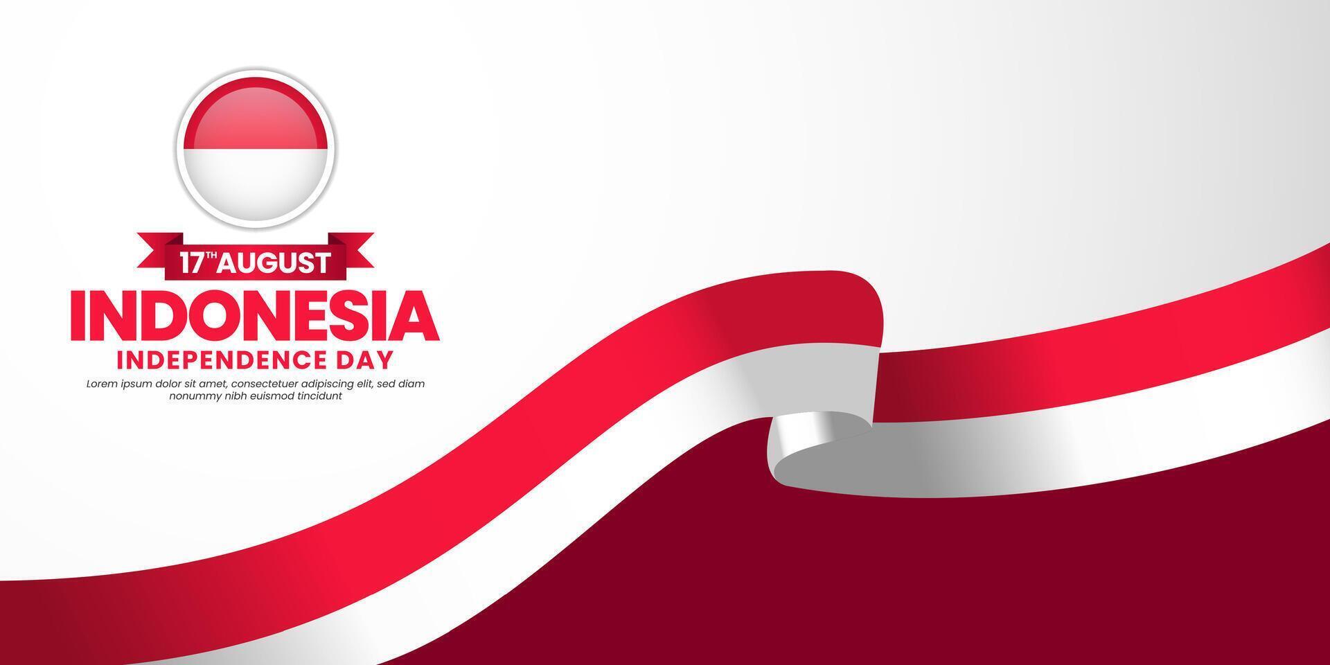 Indonesia independence day banner background 17 august design element with waving ribbon flag vector