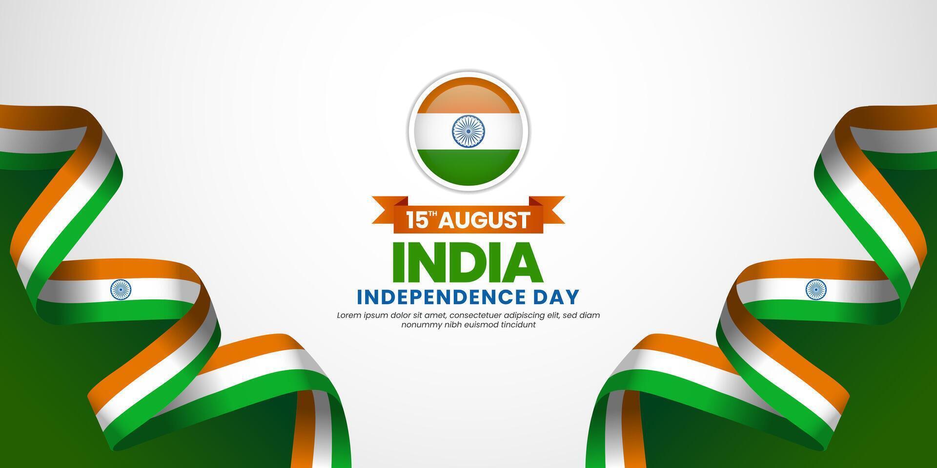 India flag for independence day banner with waving ribbon flag vector