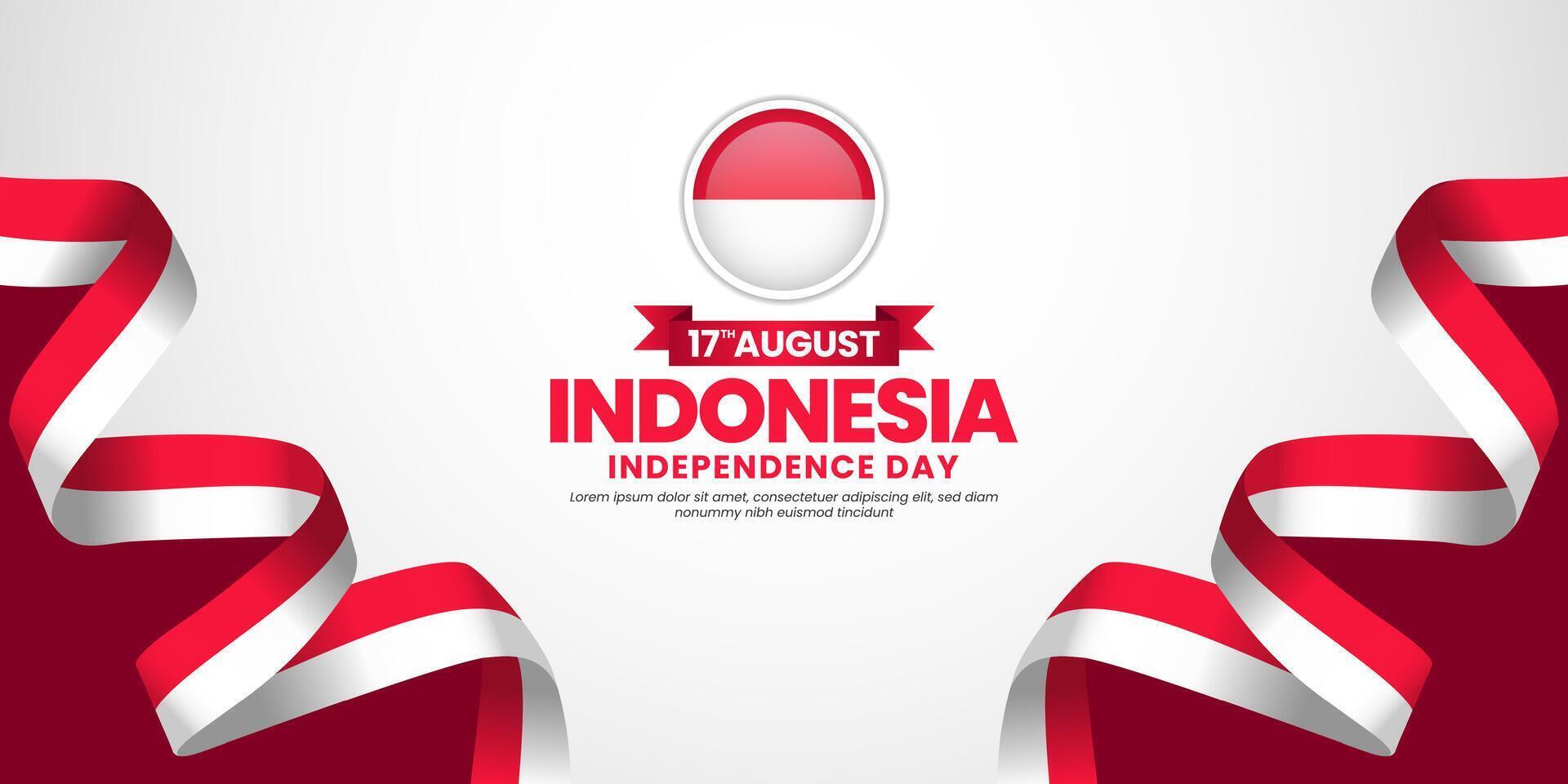 Indonesia independence day banner background 17 august design with waving ribbon flag vector