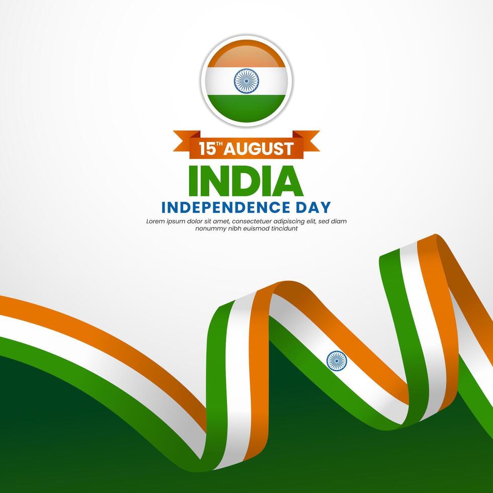 India independence day greeting card, square banner background with warving ribbon flag vector