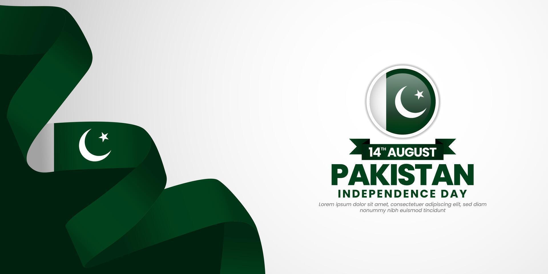 Pakistan independence day banner background august 14th design element with waving ribbon flag vector