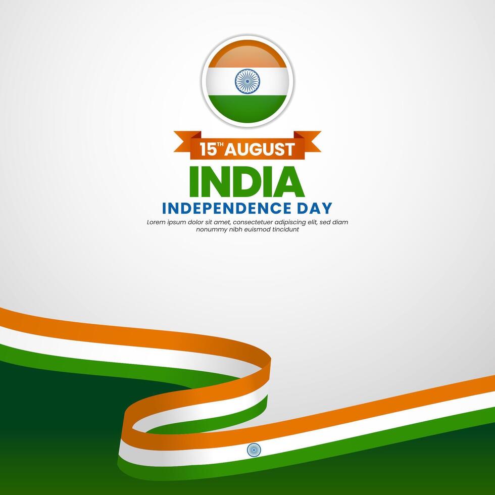India independence day square banner background with warving ribbon flag vector
