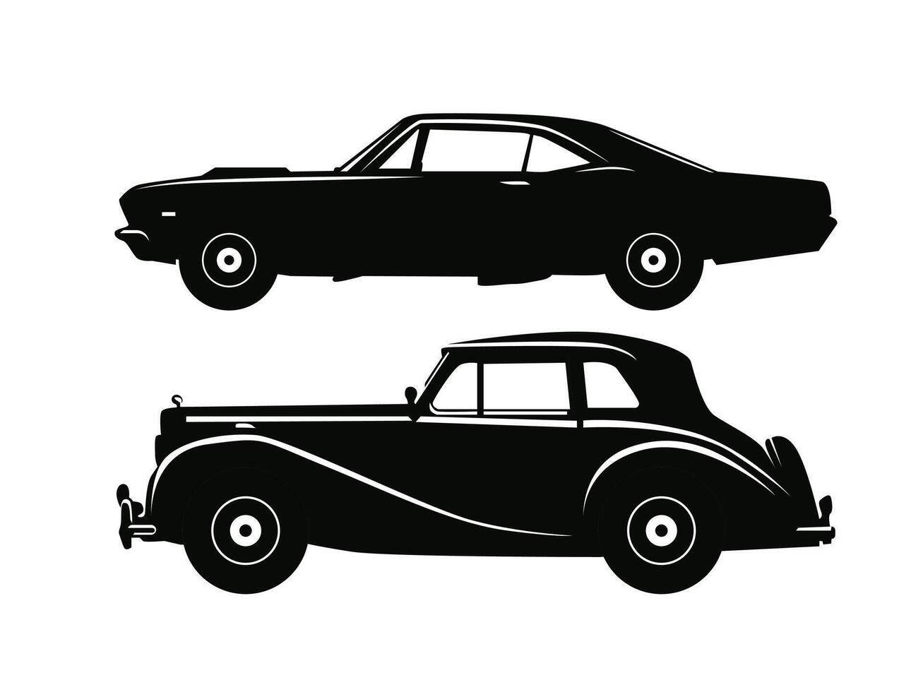 classic, vintage, retro car silhouette on white background vector