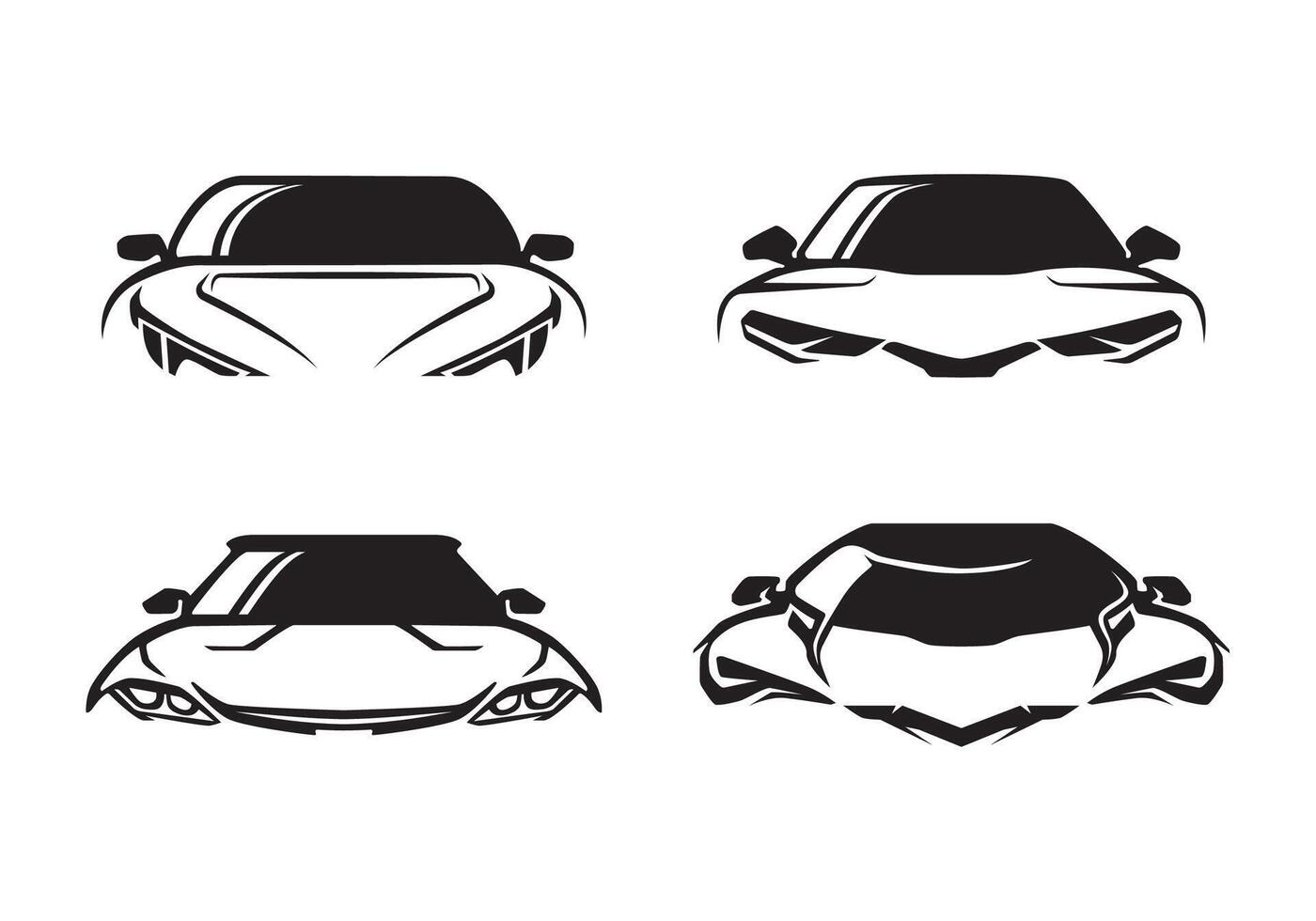 Front facing sport car logo set. Ideal for racing brand, detailing shop, garage, or elite auto club vector