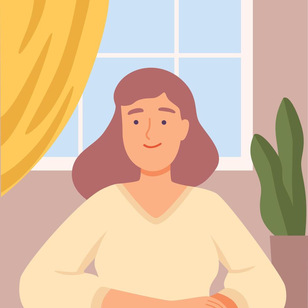 Young Woman Communicating Online from Home, Call, Online Meeting, Chatting by Internet, Quarantine, Isolation Concept Cartoon Illustration vector