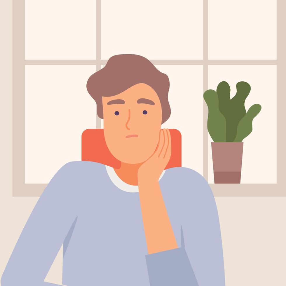 Young Man Communicating Online from Home, Call, Online Meeting, Chatting by Internet during Quarantine or Isolation Concept Illustration. vector