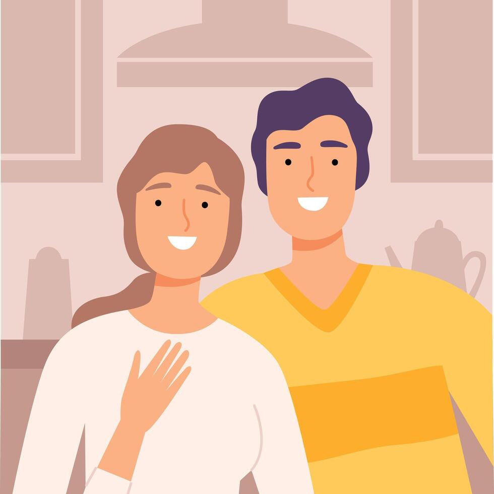 Happy Family Couple Communicating Online from Home, Call, People Chatting with Friends or Relatives by Internet, Quarantine, Isolation Concept Illustration vector