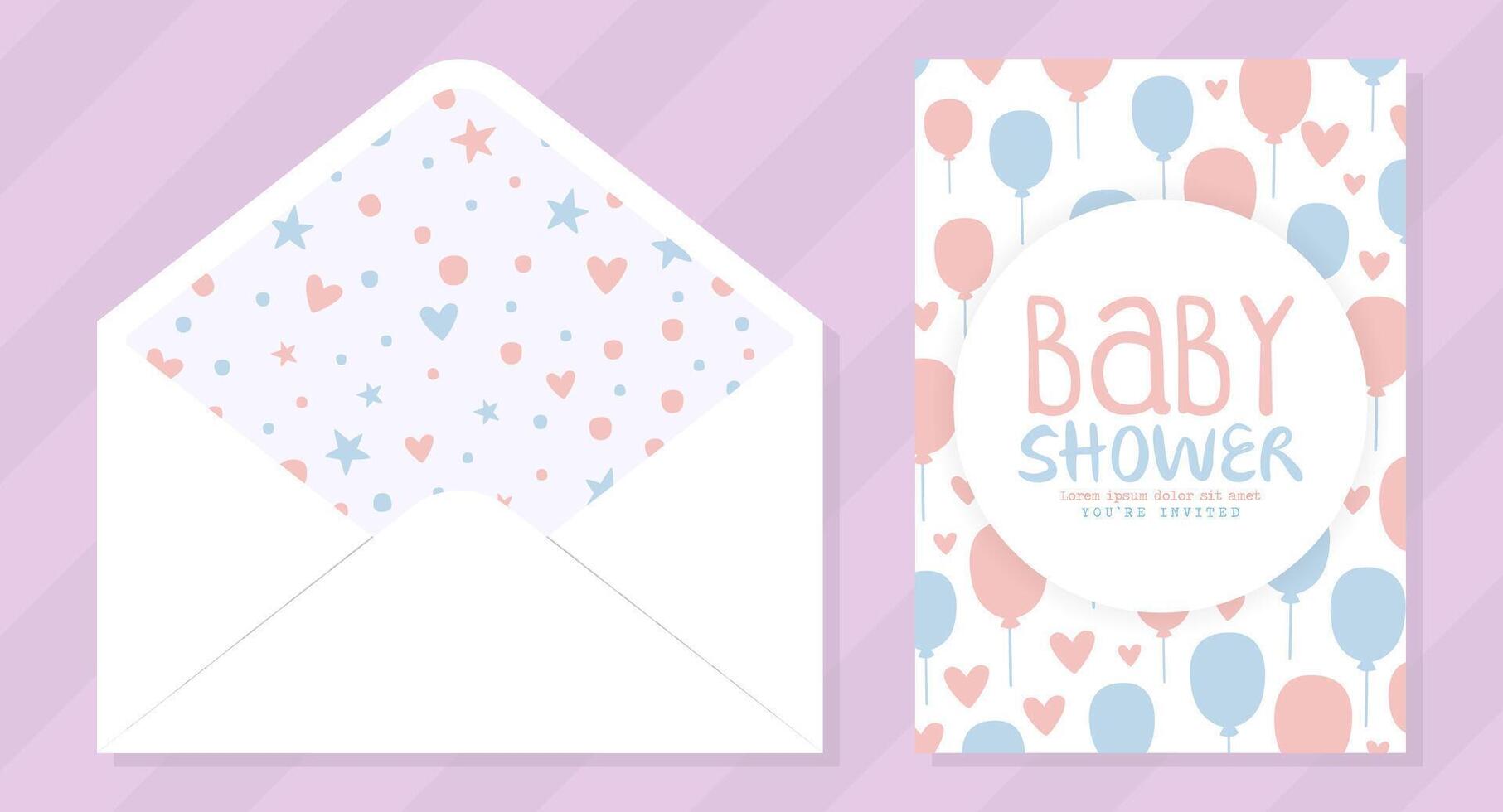Baby Shower Invitation Card and Envelope Templates in Pastel Colors Illustration vector