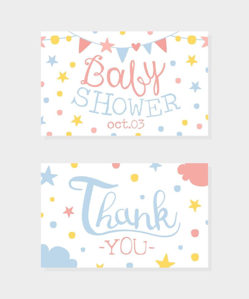 Baby Shower Invitation and Thank You Card Templates in Pastel Colors Illustration vector
