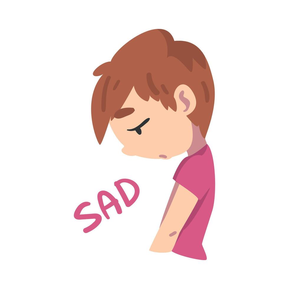 Upset Boy, Child With Sad Facial Expression Cartoon Style Illustration vector