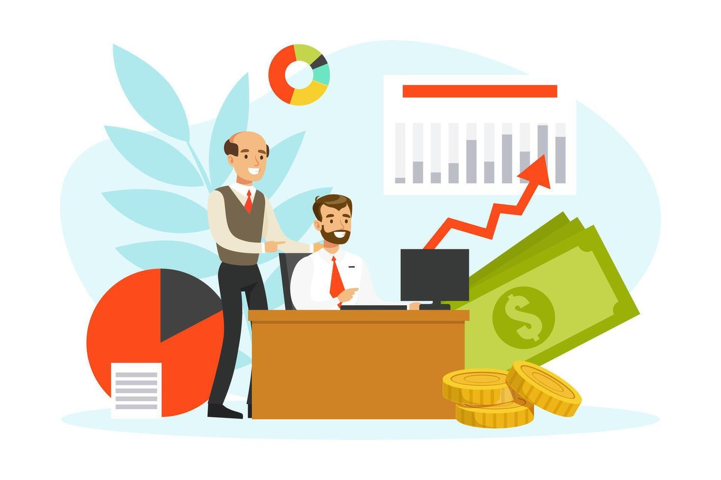 Successful Business People Working in Office, Planning, Financial Investments, Marketing and Analysis Flat Illustration vector