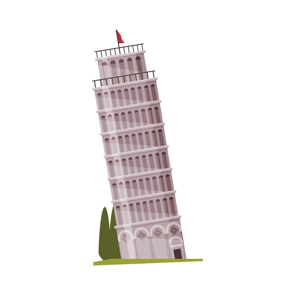 Leaning Tower of Pisa as Famous City Landmark and Travel and Tourism Symbol Illustration vector