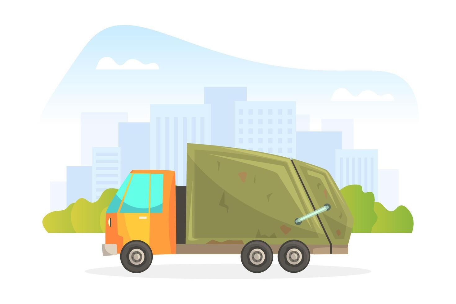 Garbage Truck, Urban Sanitary Car Cartoon Illustration vector
