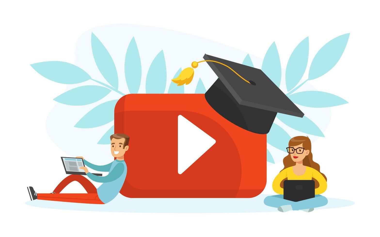 People Watching Using Laptop Computers, Online Education, Learning Support, Staff Training Flat Illustration vector