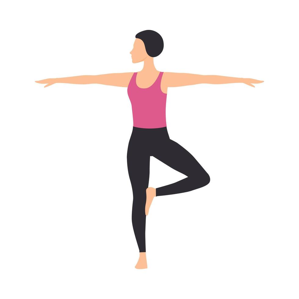 Girl Doing Yoga Exercise, Slim Sporty Young Woman Practicing Yoga Pose Flat Style Illustration vector