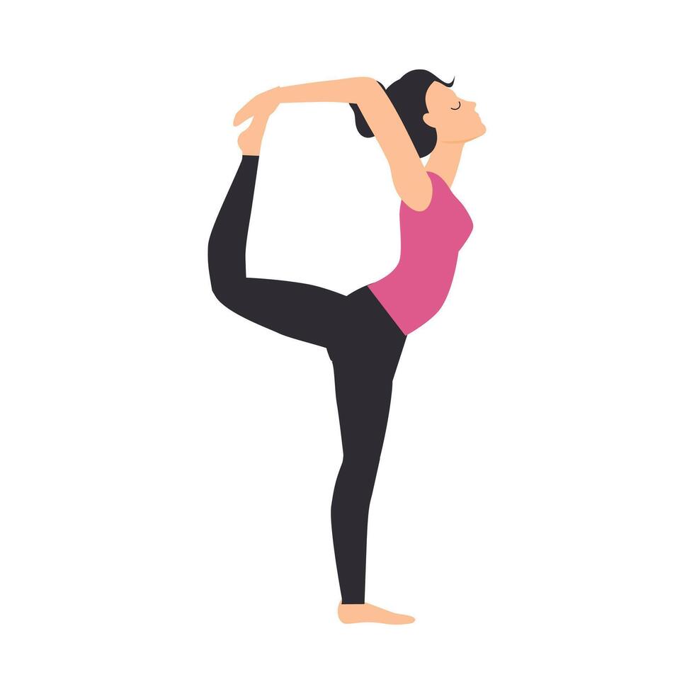 Girl Doing Yoga Stretching Exercise, Slim Sporty Young Woman Practicing Yoga Flat Style Illustration vector