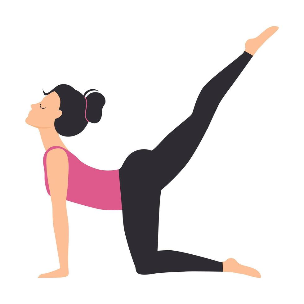 Girl Doing Yoga Stretching Exercise, Slim Sporty Young Woman Practicing Yoga Asana Flat Style Illustration vector