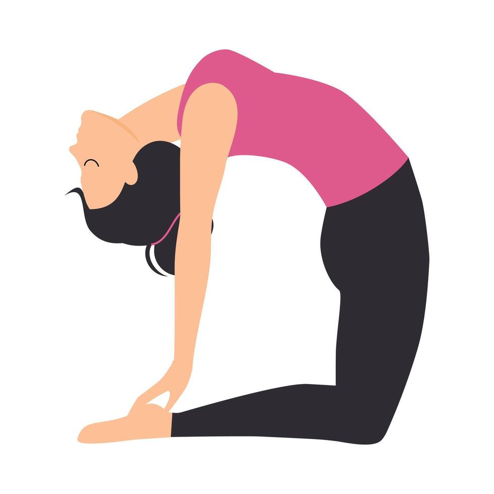 Girl Doing Yoga Exercise, Slim Sporty Young Woman Practicing Yoga, Fitness Workout Concept Flat Style Illustration vector