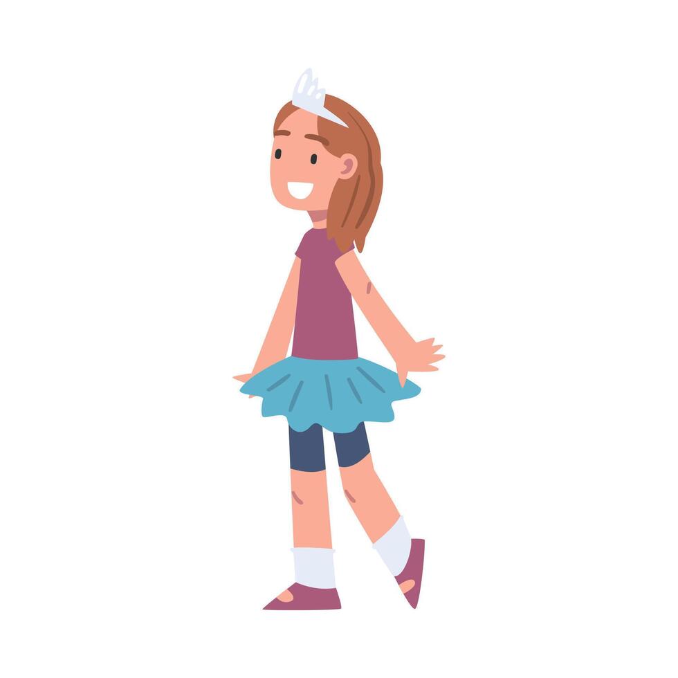 Cute Girl Walking with Crown on Her Head Illustration vector