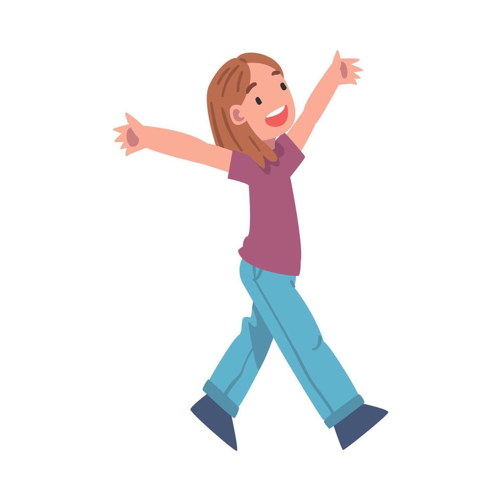 Cute Girl Walking with Her Arms Raised up Illustration vector