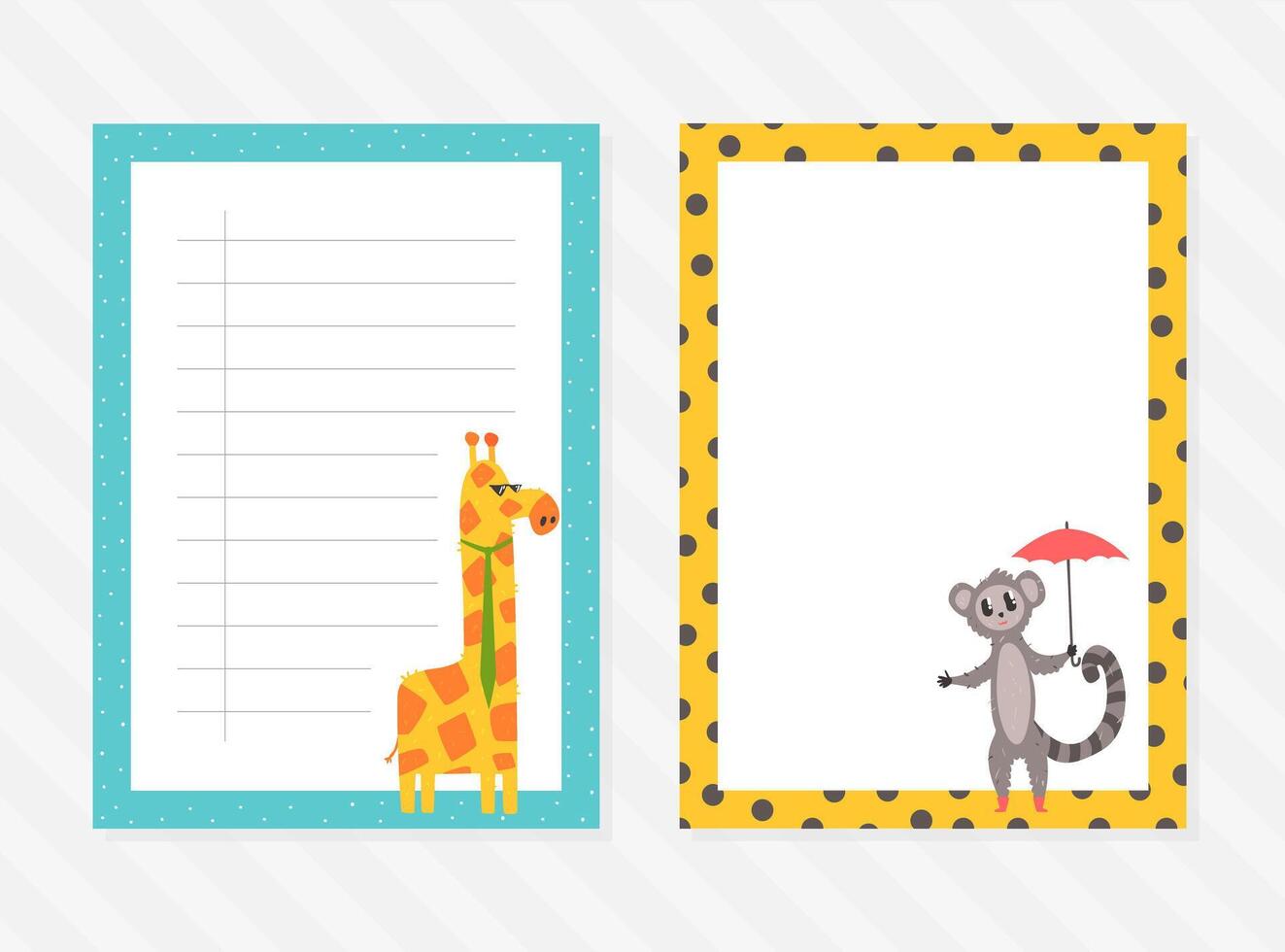 Childish Planner with Cute African Animals set. Cute Notebook Sheets, Planning Pages, Cards, Notes, Organizer Design Cartoon Illustration vector