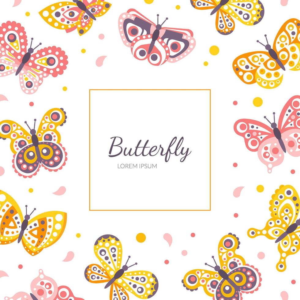 Butterfly Banner Template with Beautiful Butterflies Seamless Pattern Cartoon Illustration vector