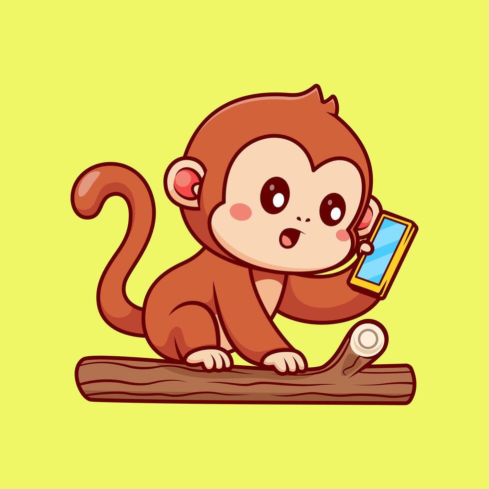 Cute Monkey Playing Phone On Tree Cartoon vector