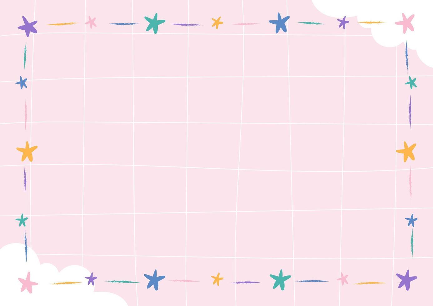 a pink square with stars and clouds on it vector