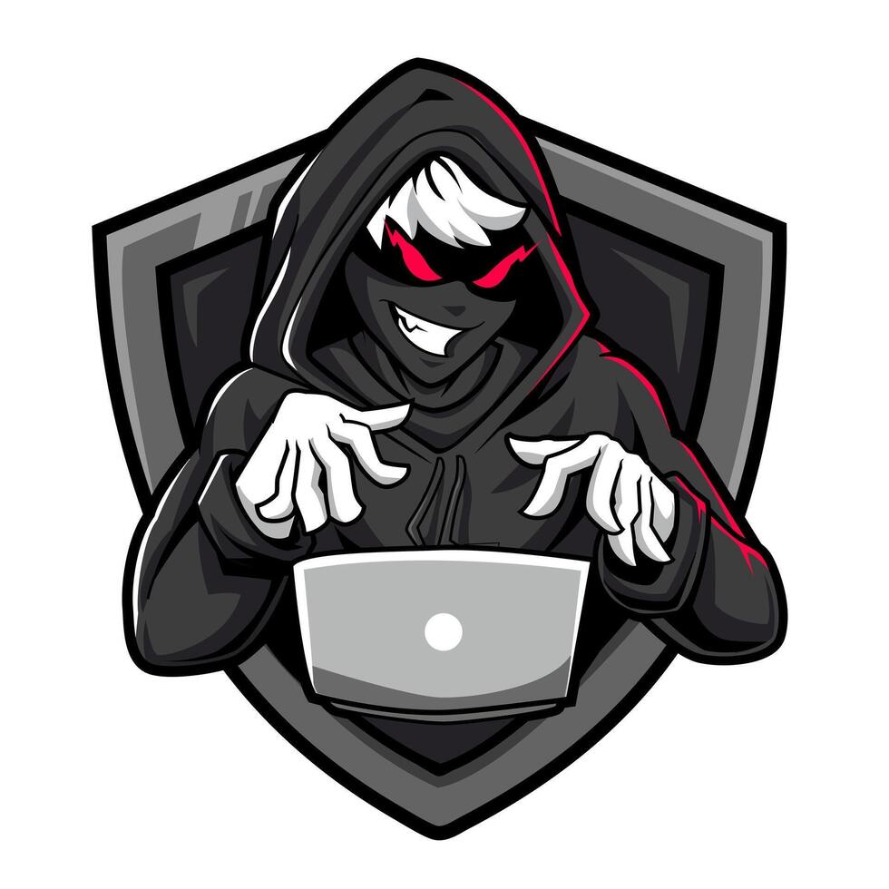 Dark Hacker Mascot Logo,Cyber Shadow Code vector