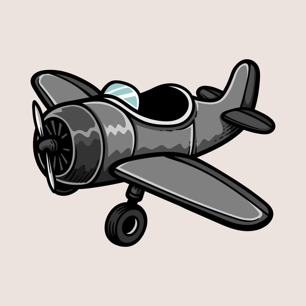 fun old war plane colored cartoon isolated drawing line style sketch classic vintage design illustration vector