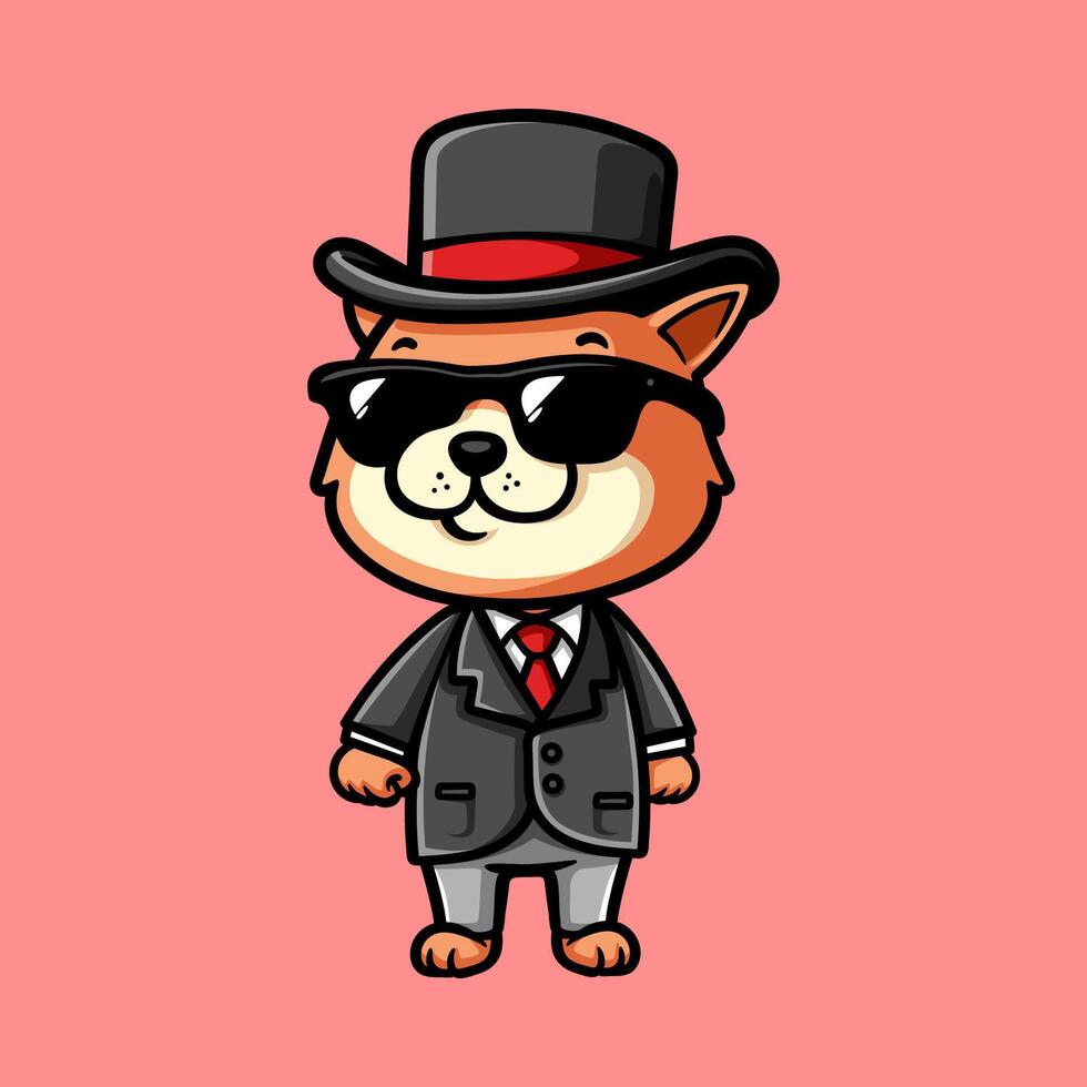 fun cat in vintage suit gangster colored cartoon character isolated drawing line style sketch classic vintage design illustration vector