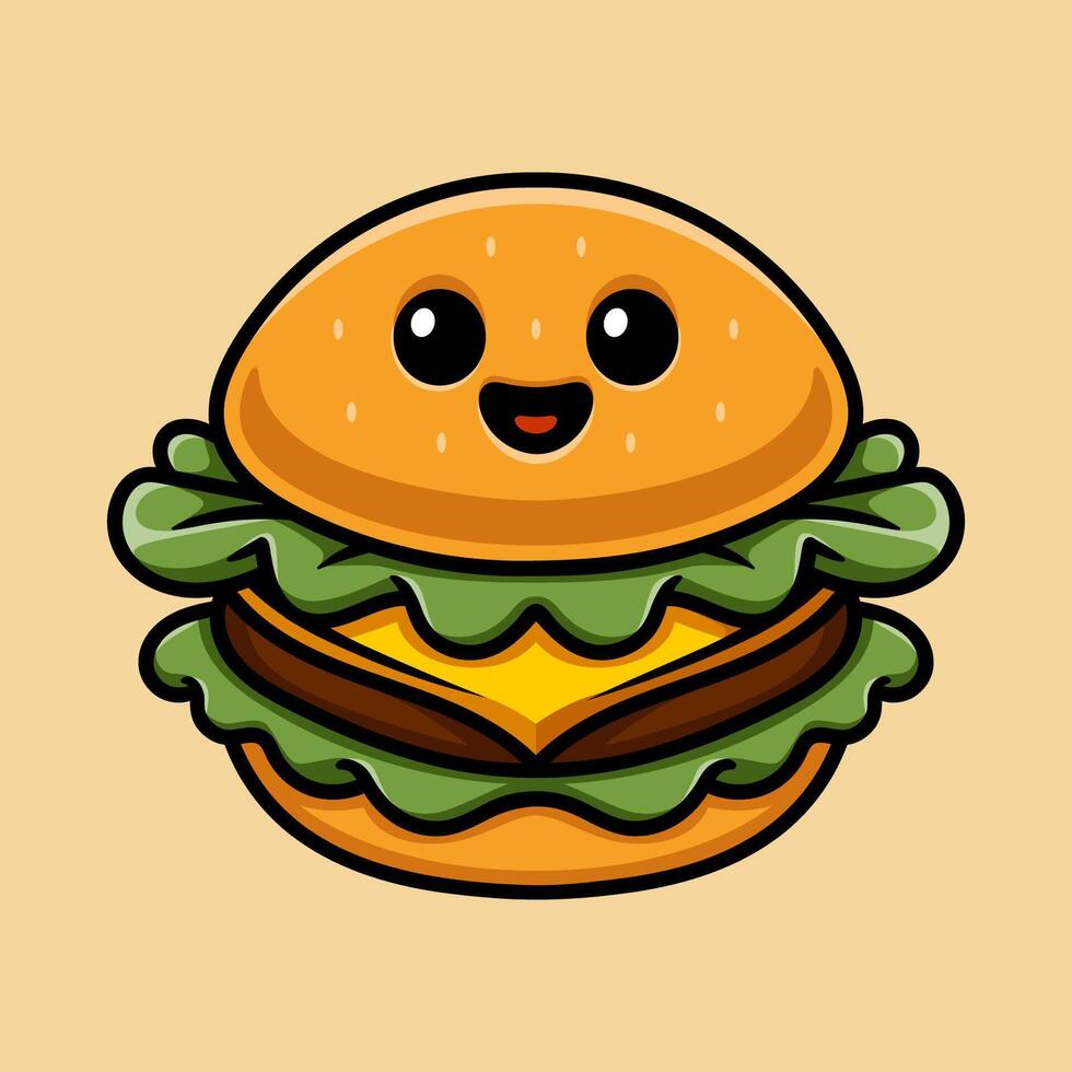 fun cute burger with face colorful cartoon isolated drawing line style sketch classic vintage design illustration vector