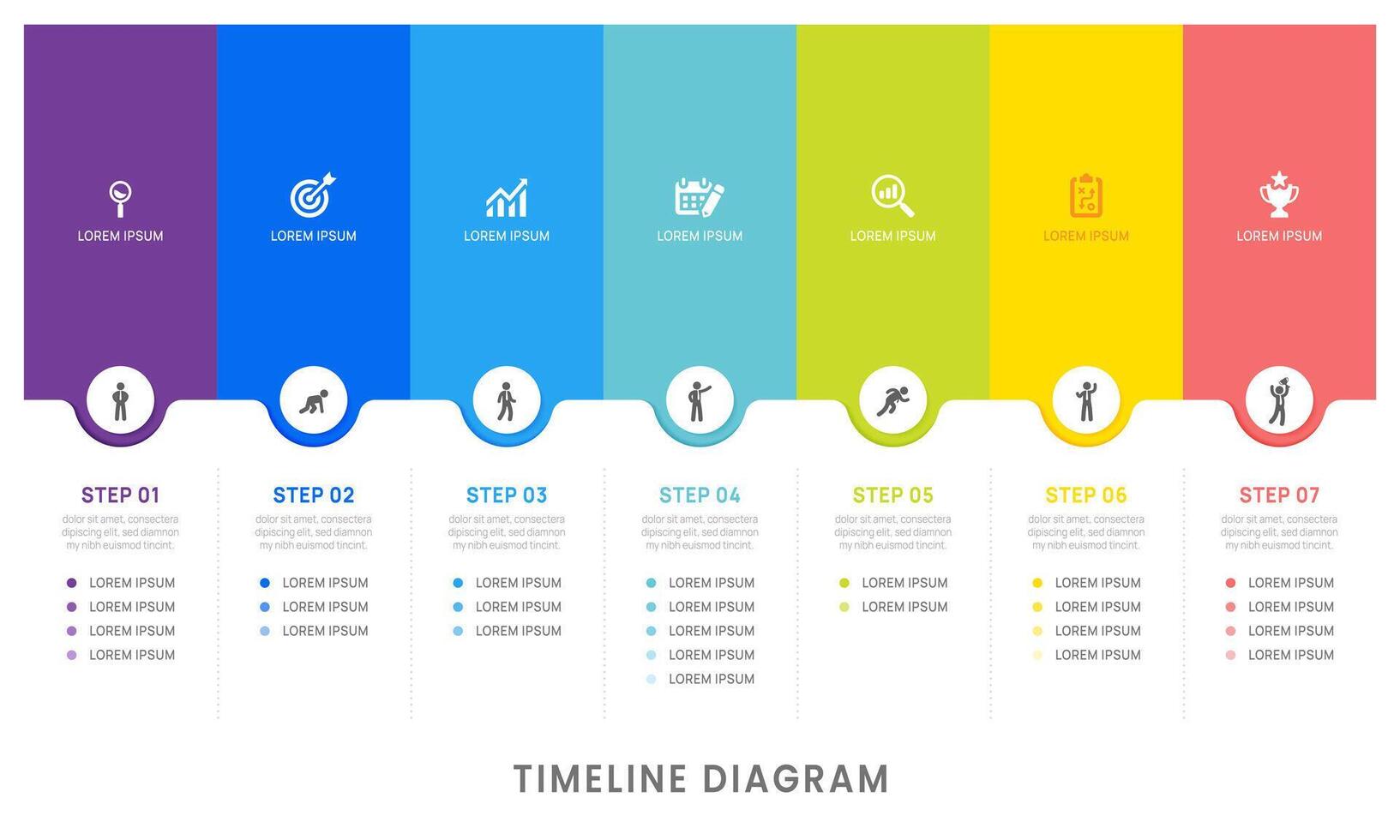 Business road map timeline infographic with 7 options milestones elements, diagram, and icon. vector
