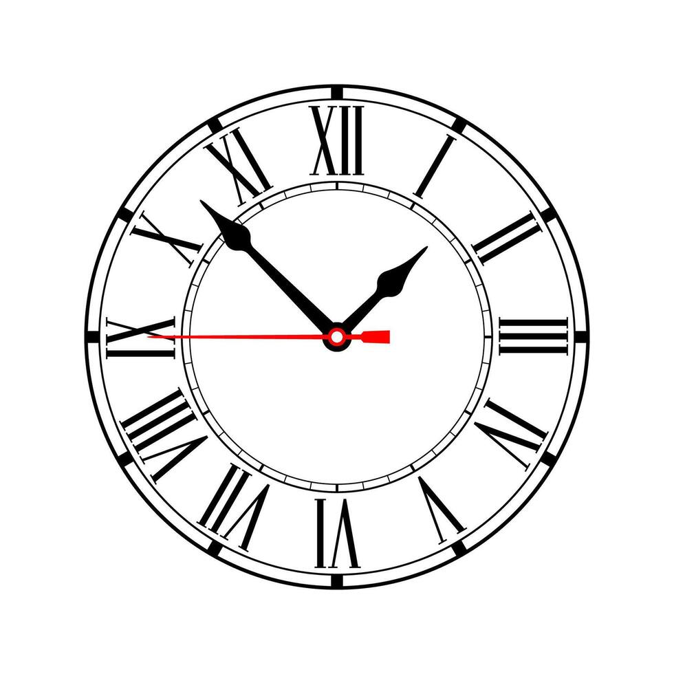 Roman numeral wall clock isolated on white background. vector
